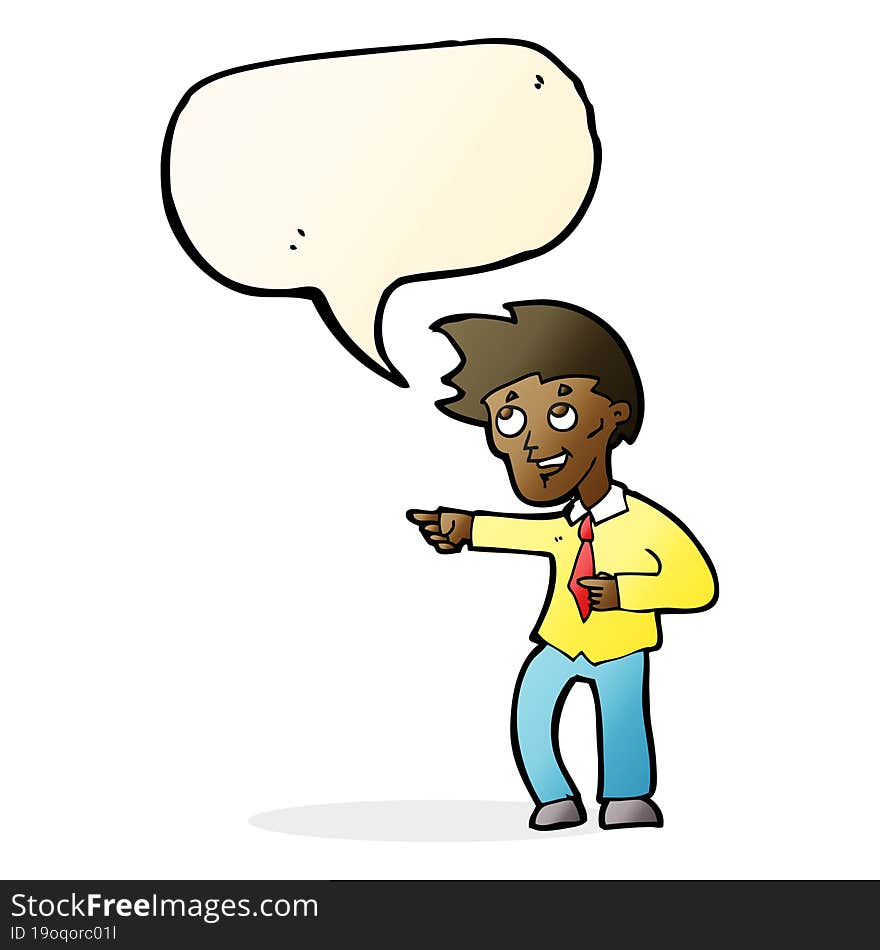 Cartoon Funny Office Man Pointing With Speech Bubble