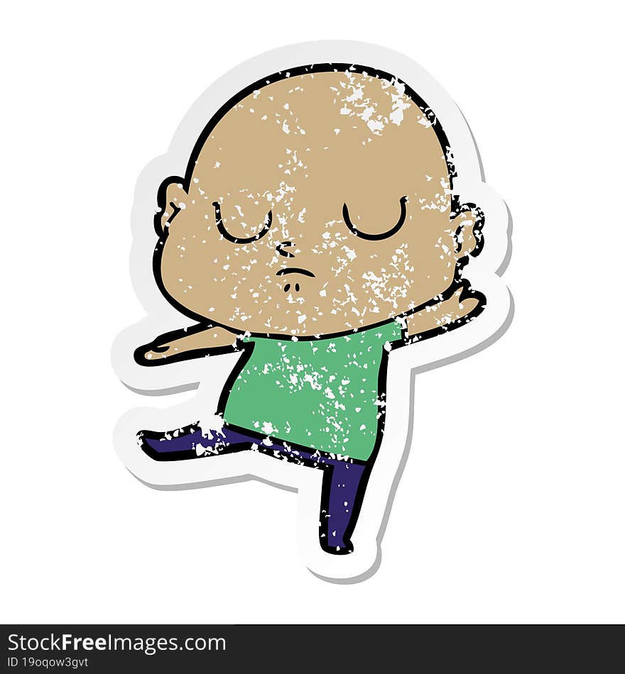 Distressed Sticker Of A Cartoon Bald Man