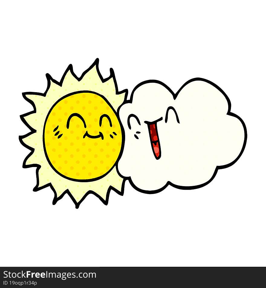 cartoon doodle happy sunshine and cloud