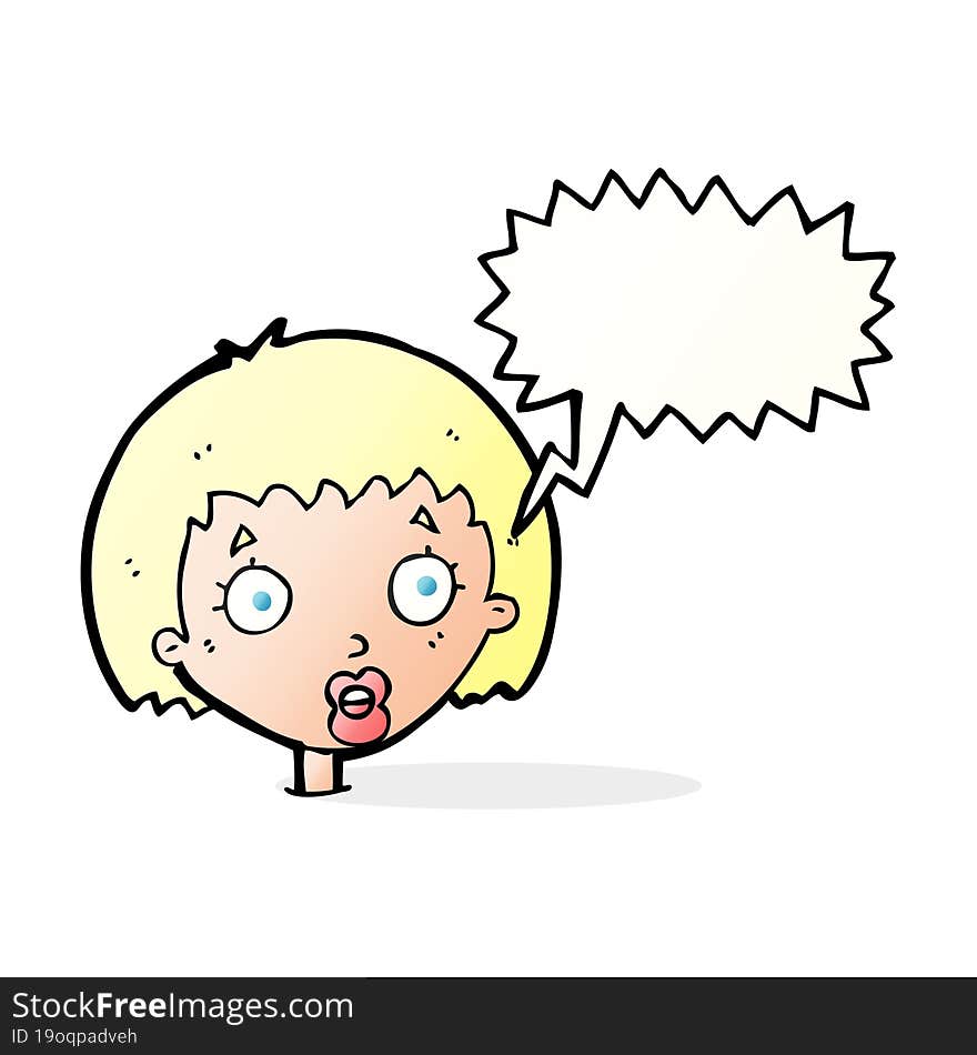 cartoon surprised female face with speech bubble