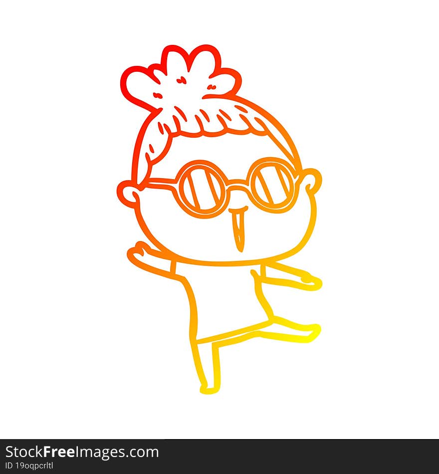 warm gradient line drawing of a cartoon woman wearing spectacles