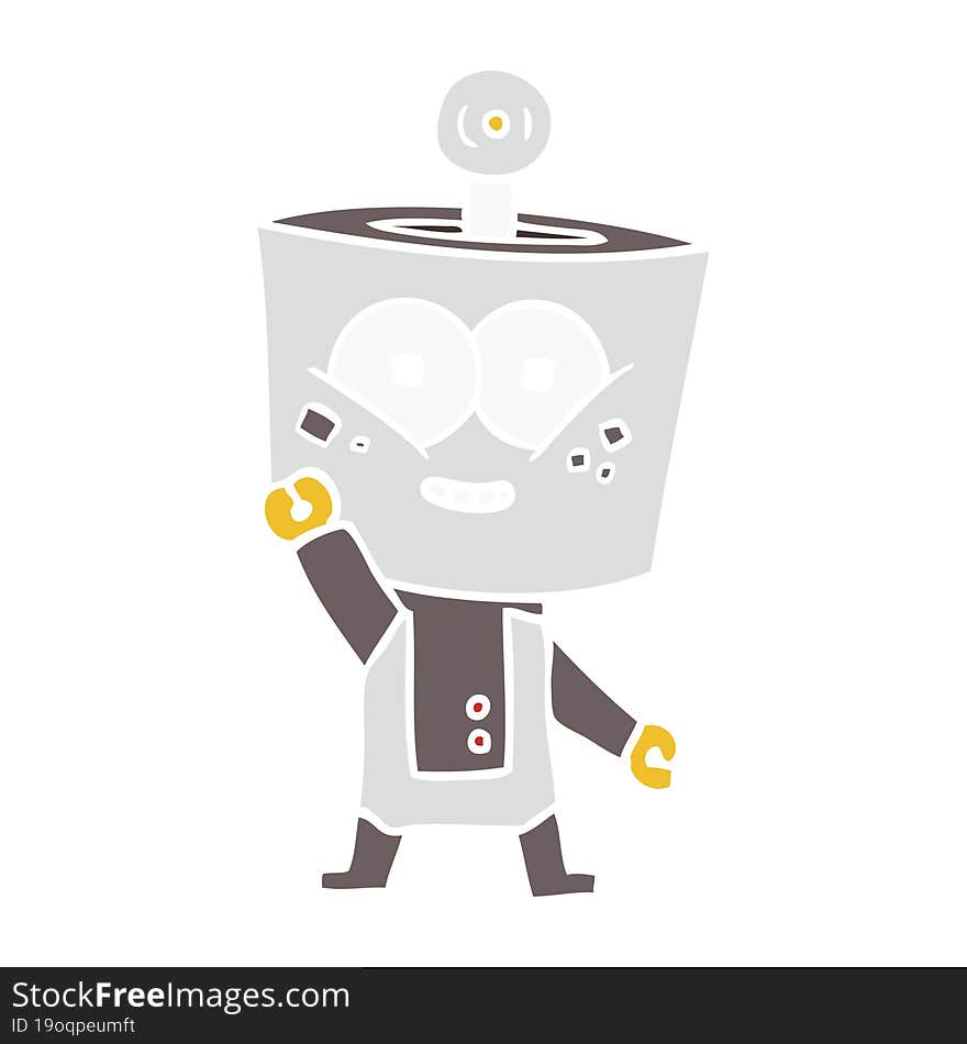 Happy Flat Color Style Cartoon Robot Waving Hello