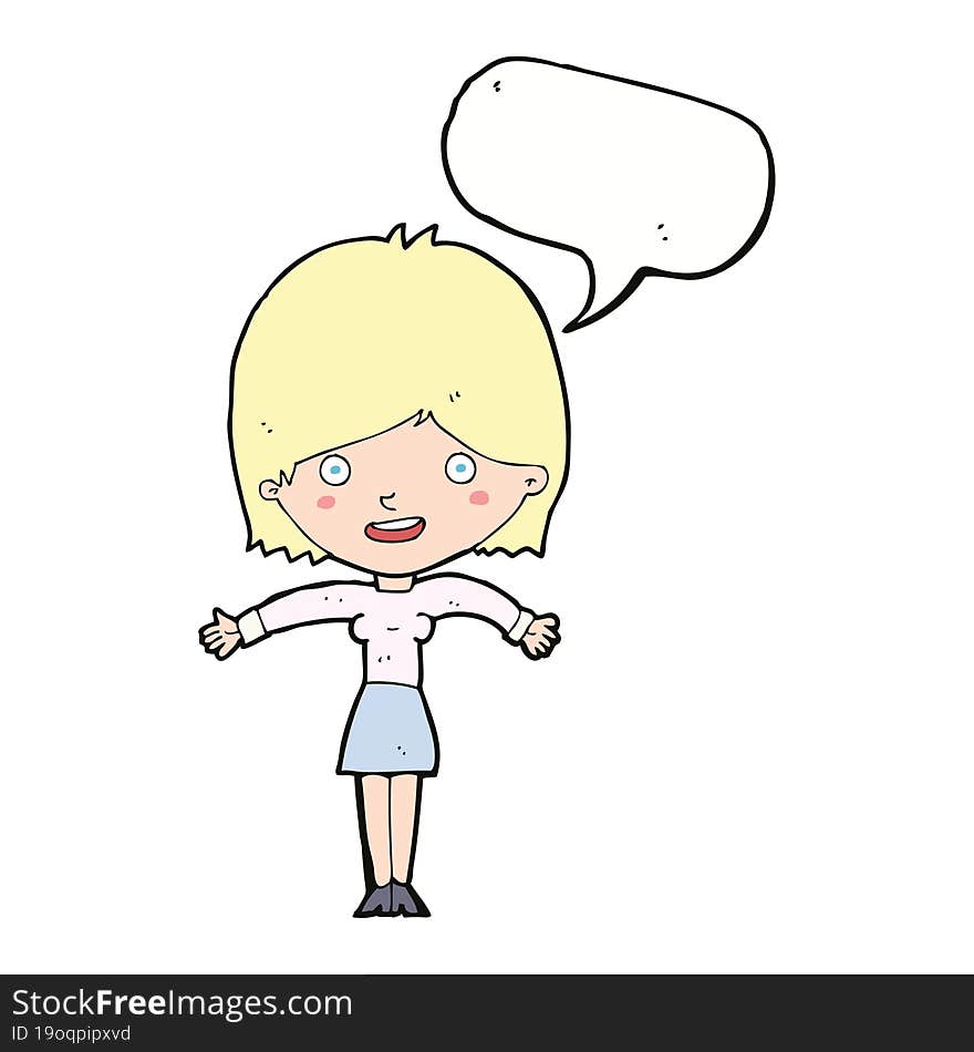 cartoon excited woman with speech bubble