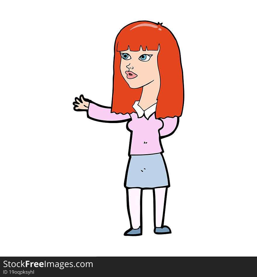 cartoon woman gesturing to show something