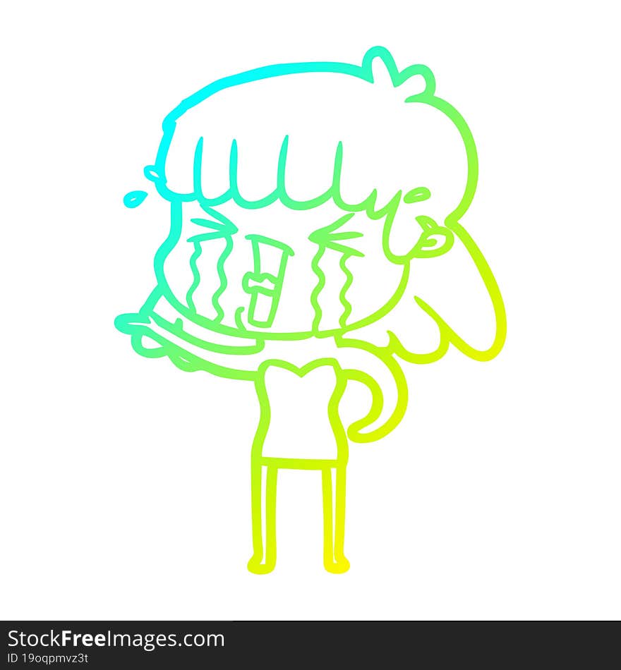 cold gradient line drawing cartoon woman in tears