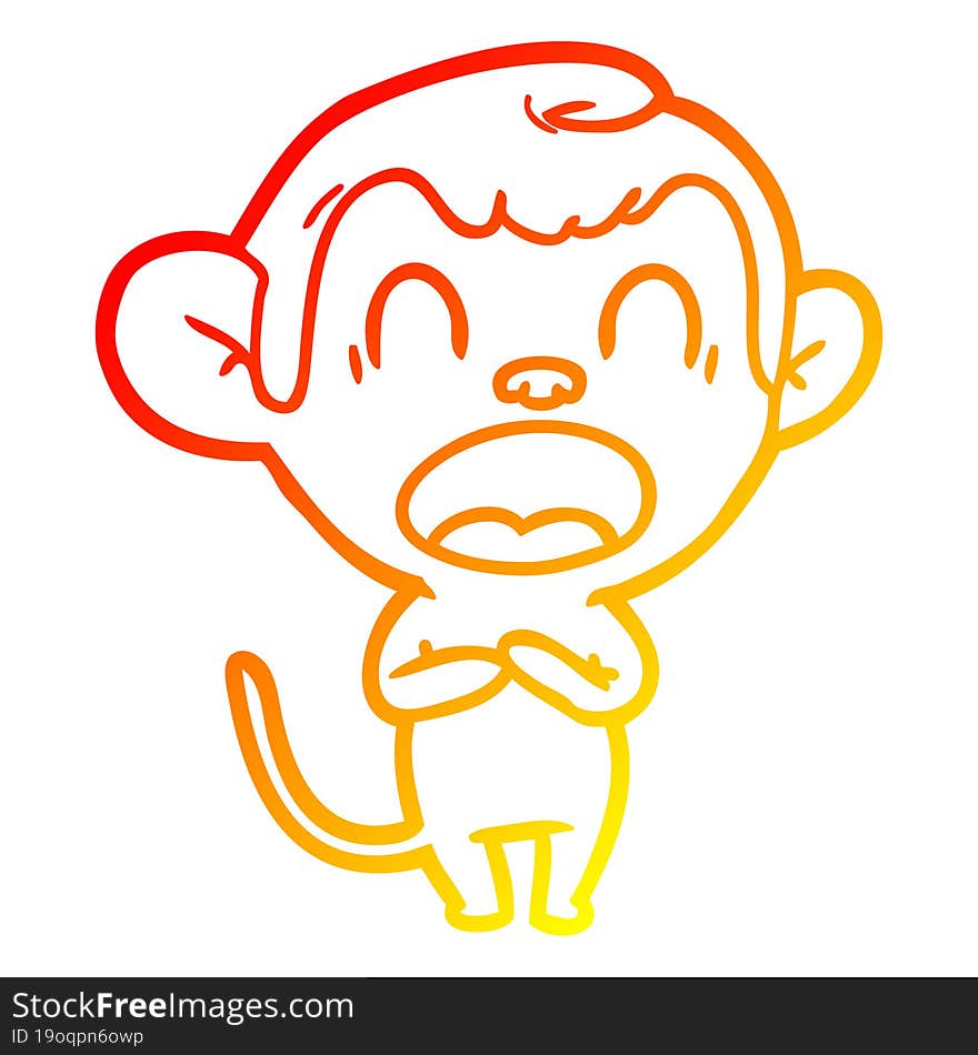 warm gradient line drawing yawning cartoon monkey