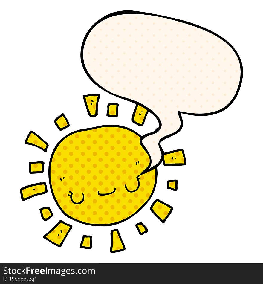 cartoon sun with speech bubble in comic book style