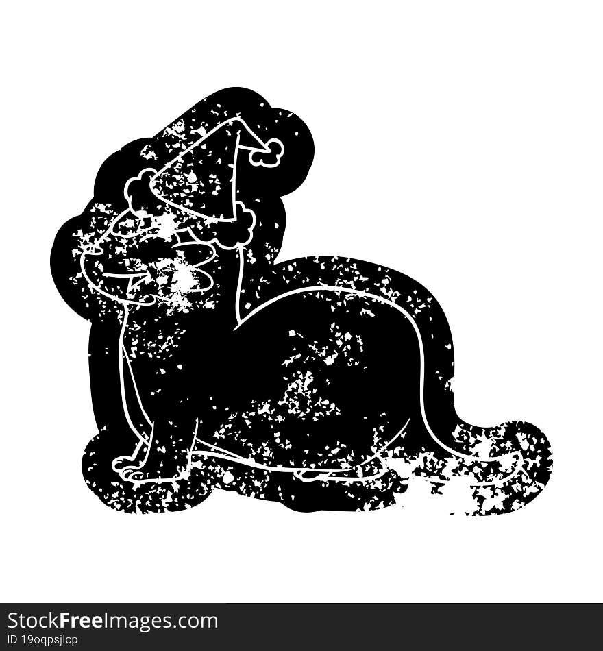 laughing otter quirky cartoon distressed icon of a wearing santa hat