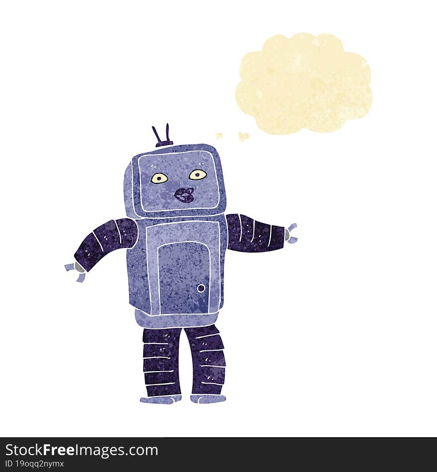 Funny Cartoon Robot With Thought Bubble