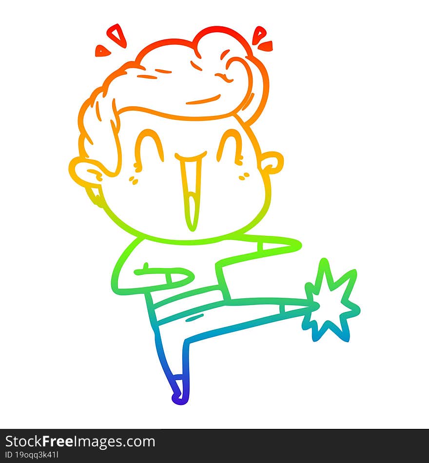 Rainbow Gradient Line Drawing Cartoon Excited Man