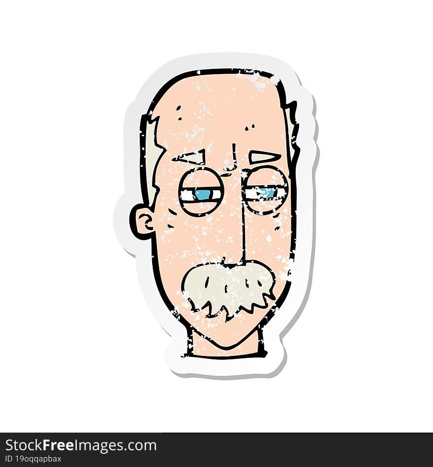 retro distressed sticker of a cartoon annoyed old man