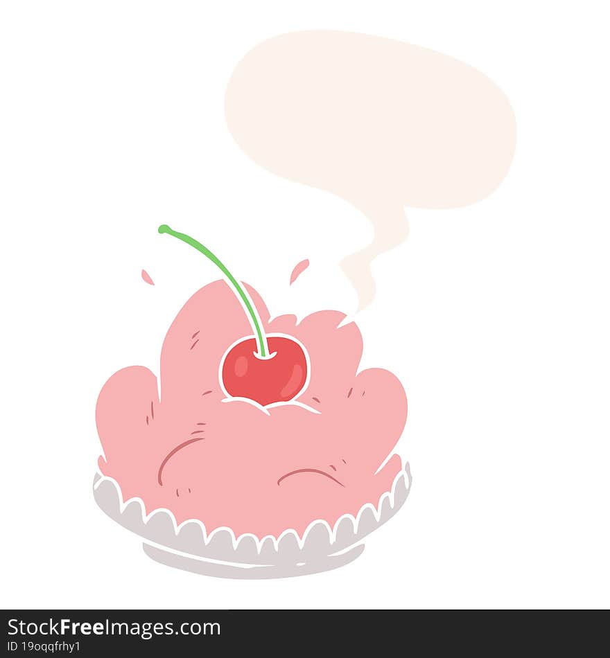 cartoon tasty dessert and speech bubble in retro style