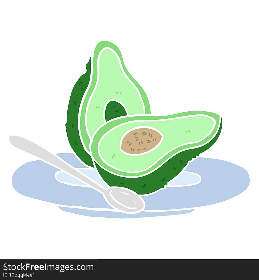 Flat Color Style Cartoon Halved Avocado