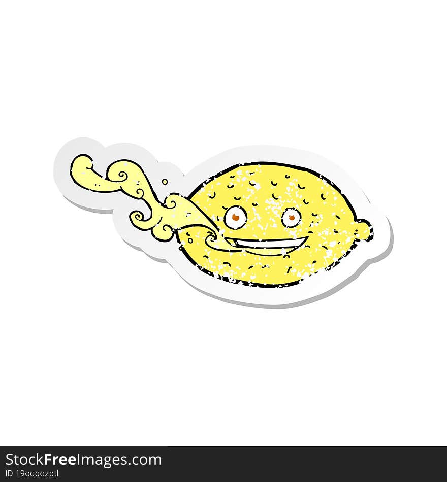 retro distressed sticker of a cartoon lemon