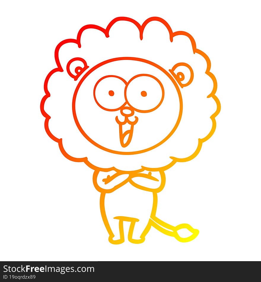 warm gradient line drawing happy cartoon lion