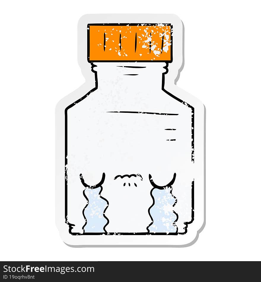 distressed sticker of a cartoon pill jar