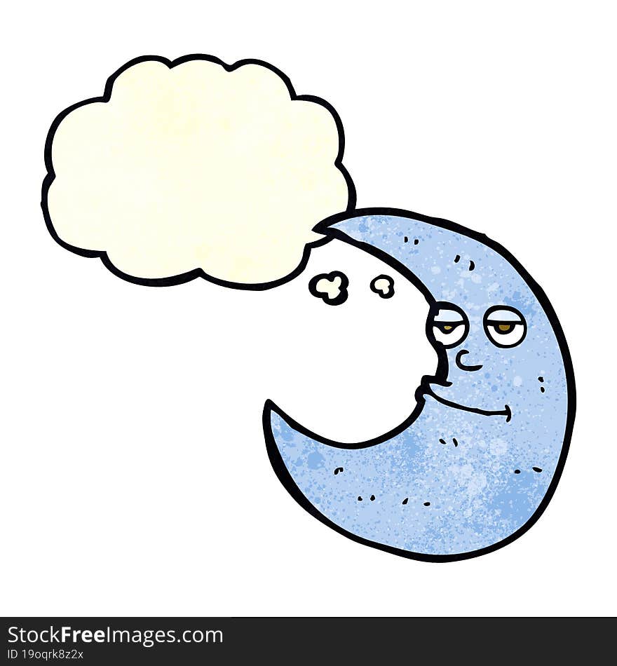 happy cartoon moon with thought bubble