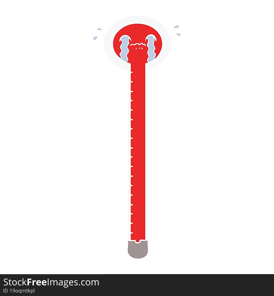 Flat Color Style Cartoon Thermometer Crying