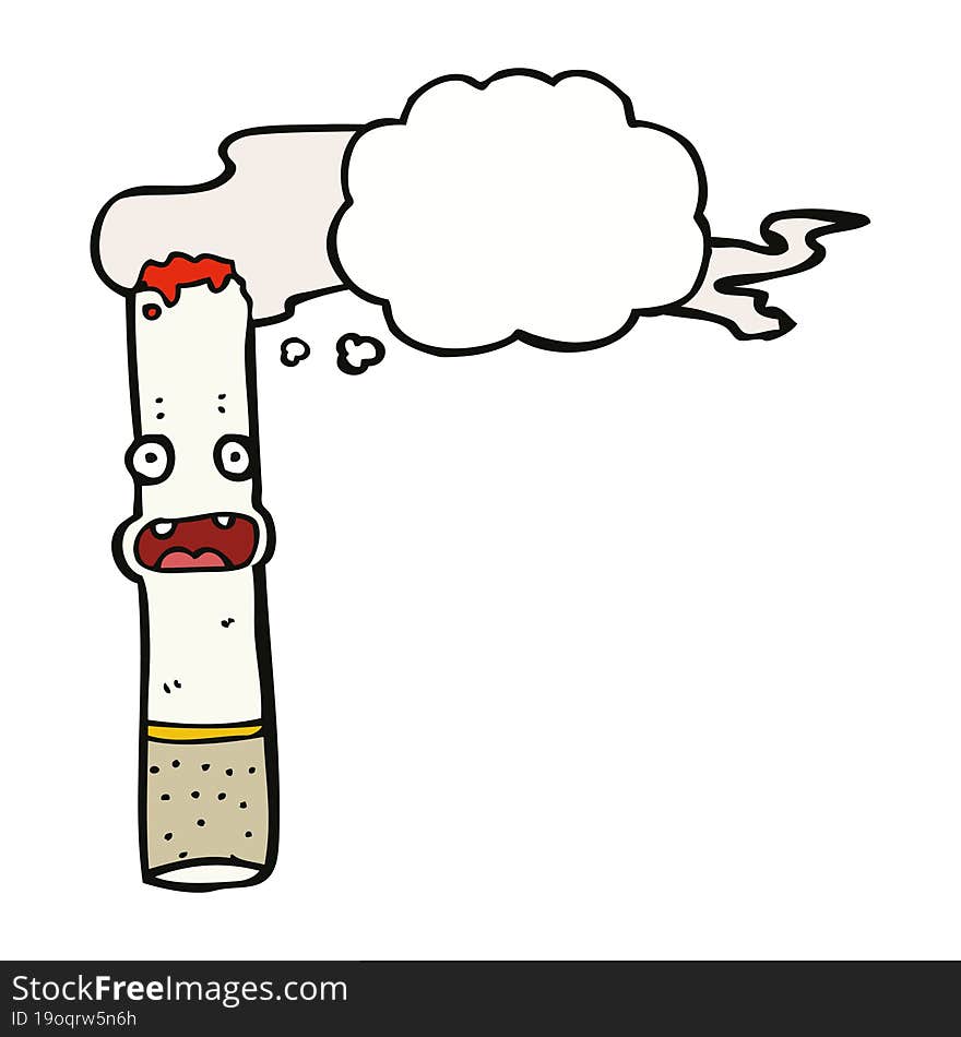 cartoon cigarette with thought bubble