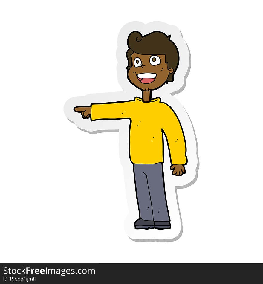 sticker of a cartoon man pointing and laughing