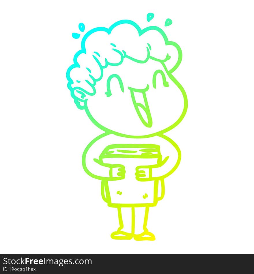 cold gradient line drawing cartoon happy man