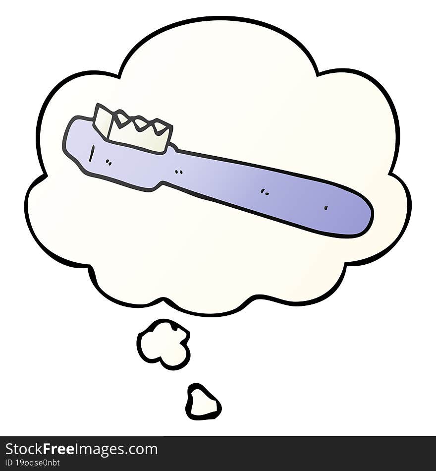 cartoon toothbrush and thought bubble in smooth gradient style