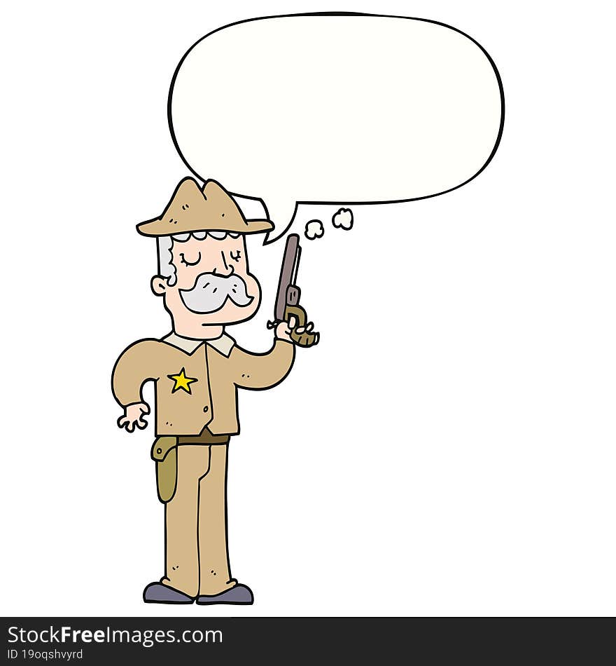 cartoon sheriff and speech bubble