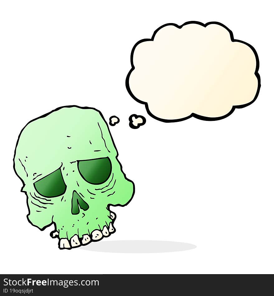 cartoon spooky skull with thought bubble