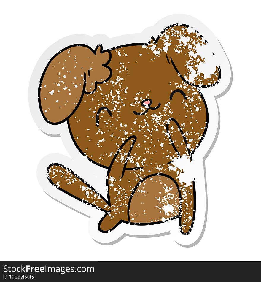 distressed sticker cartoon illustration kawaii of a cute dog. distressed sticker cartoon illustration kawaii of a cute dog