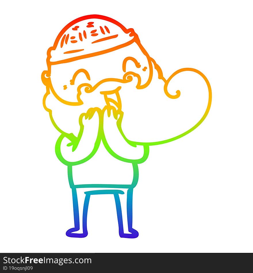 rainbow gradient line drawing of a happy bearded man laughing