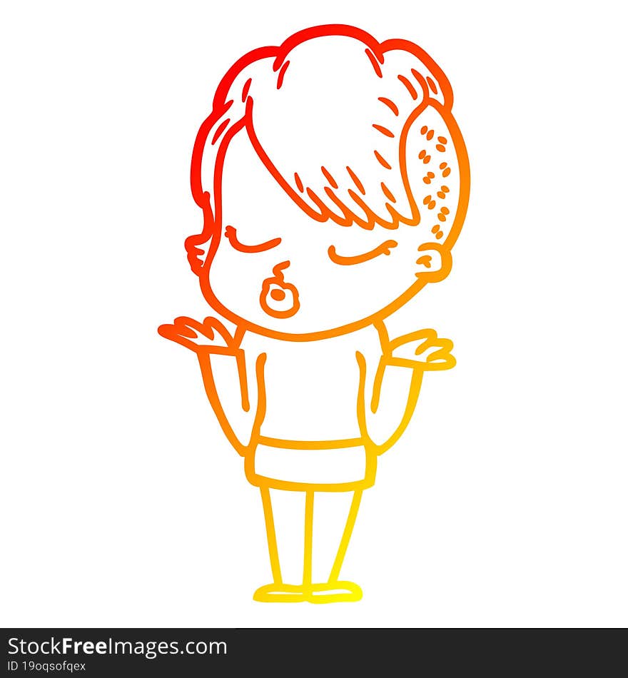 warm gradient line drawing cartoon pretty hipster girl