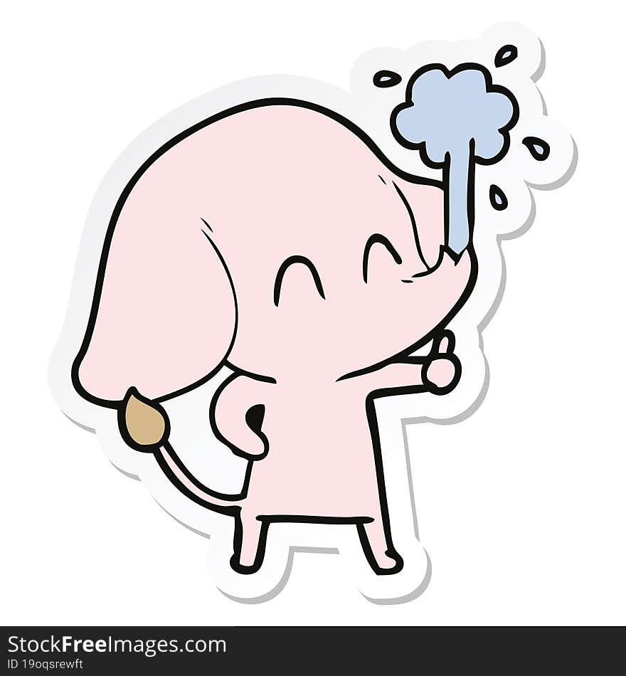 Sticker Of A Cute Cartoon Elephant Spouting Water