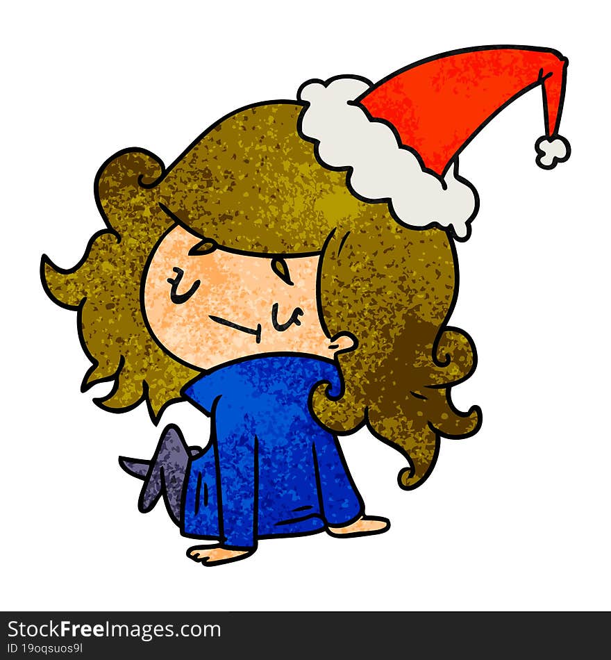 christmas textured cartoon of kawaii girl