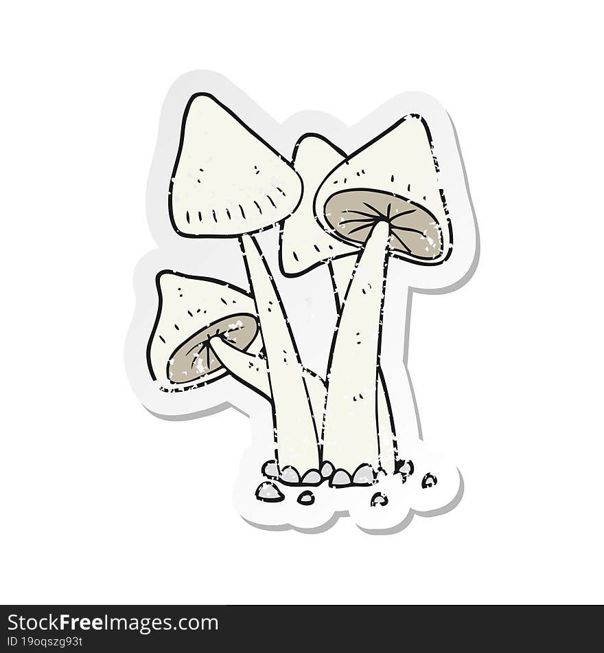 retro distressed sticker of a cartoon mushrooms