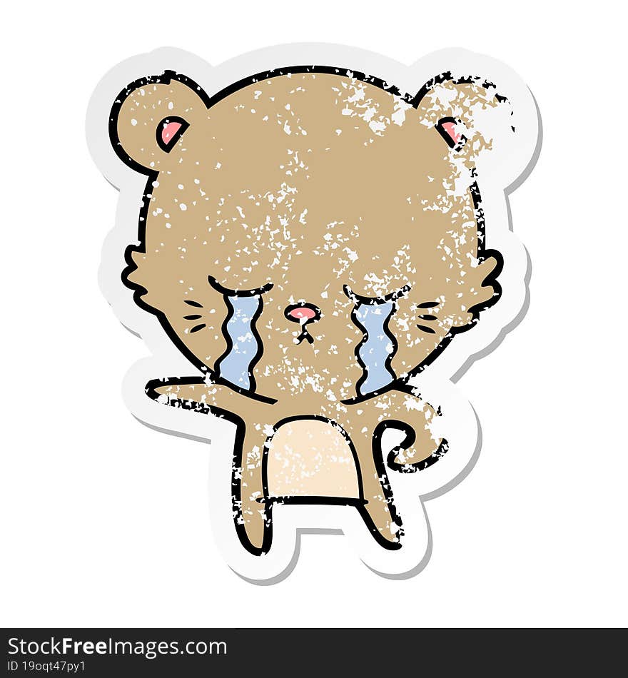 Distressed Sticker Of A Crying Cartoon Bear