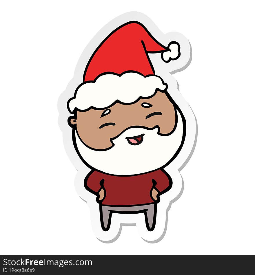 sticker cartoon of a happy bearded man wearing santa hat