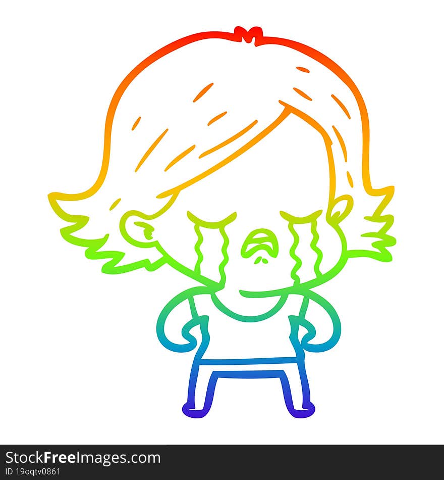 rainbow gradient line drawing of a cartoon girl crying