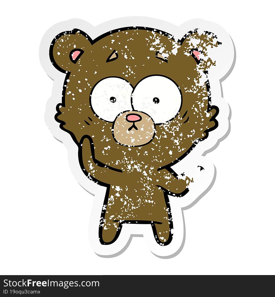 distressed sticker of a surprised bear cartoon