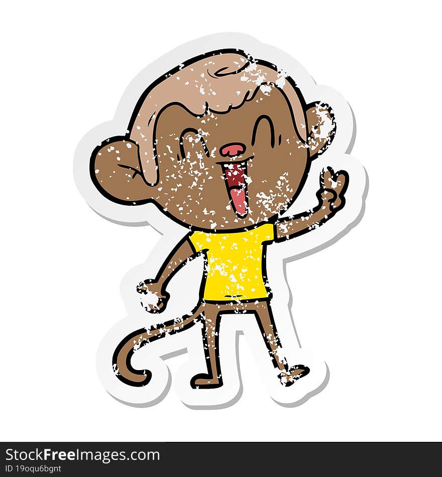 Distressed Sticker Of A Cartoon Laughing Monkey