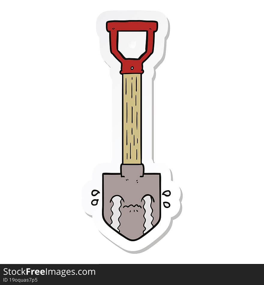 sticker of a cartoon crying shovel