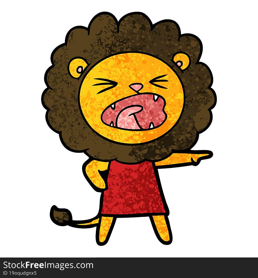 cartoon angry lion in dress. cartoon angry lion in dress