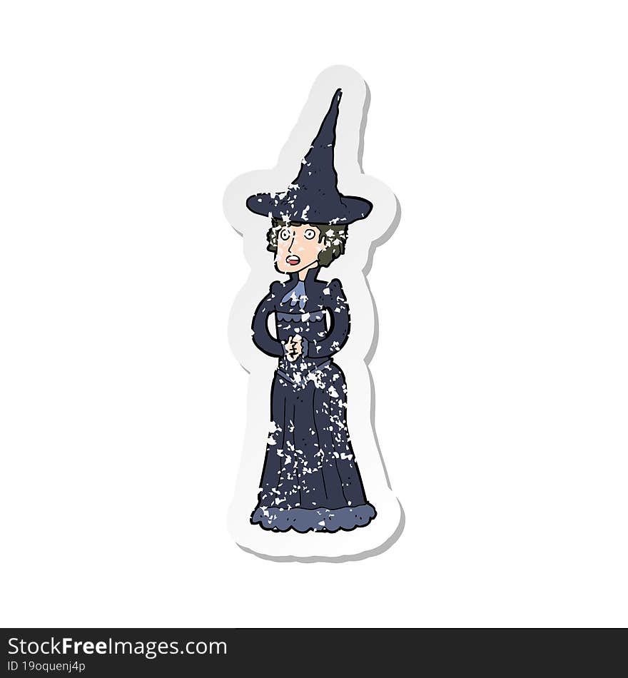 retro distressed sticker of a cartoon halloween witch