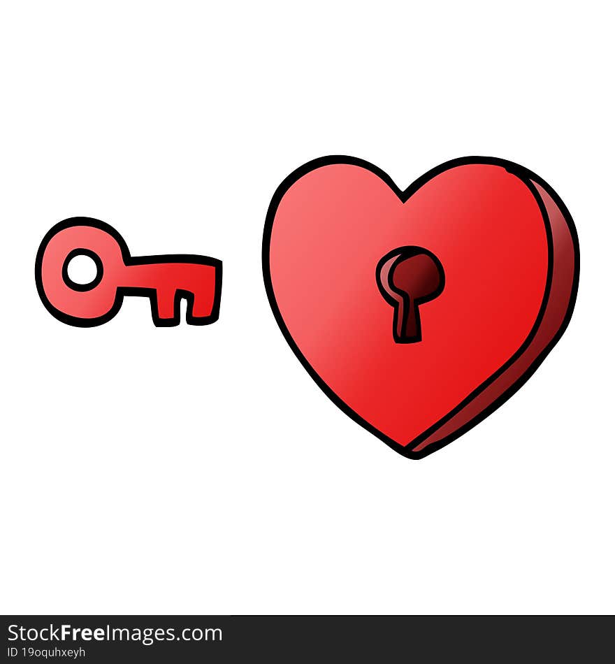 Cartoon Doodle Heart And Key