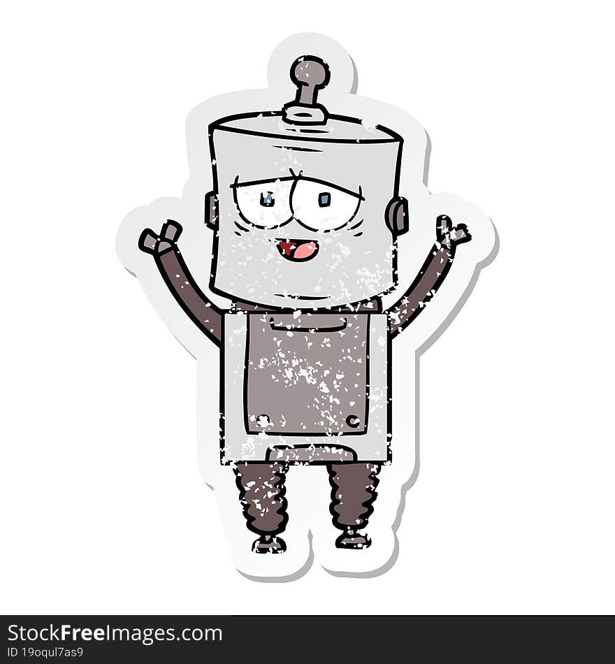 distressed sticker of a cartoon robot