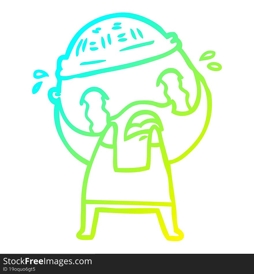 cold gradient line drawing cartoon bearded man crying