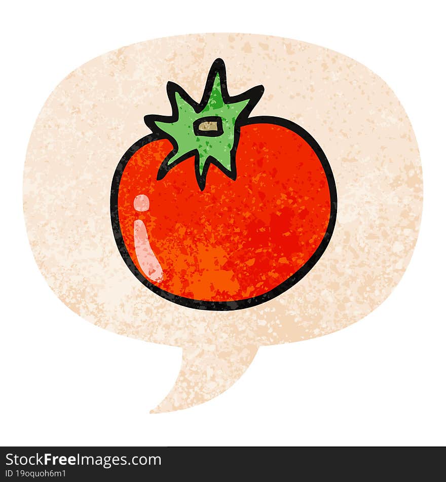 Cartoon Tomato And Speech Bubble In Retro Textured Style