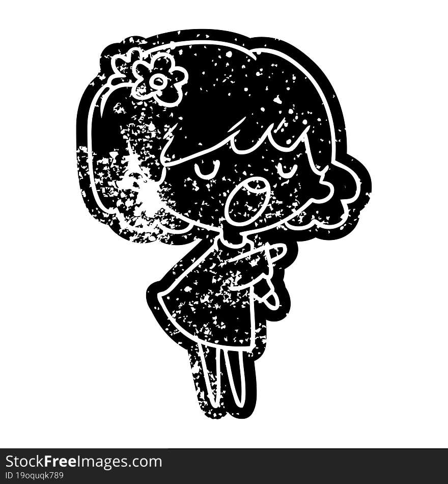 grunge distressed icon of a cute kawaii girl. grunge distressed icon of a cute kawaii girl