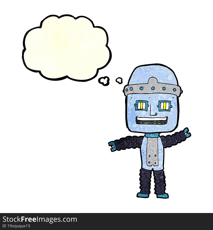 Cartoon Waving Robot With Thought Bubble