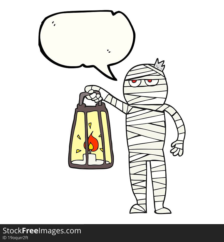 freehand drawn speech bubble cartoon mummy