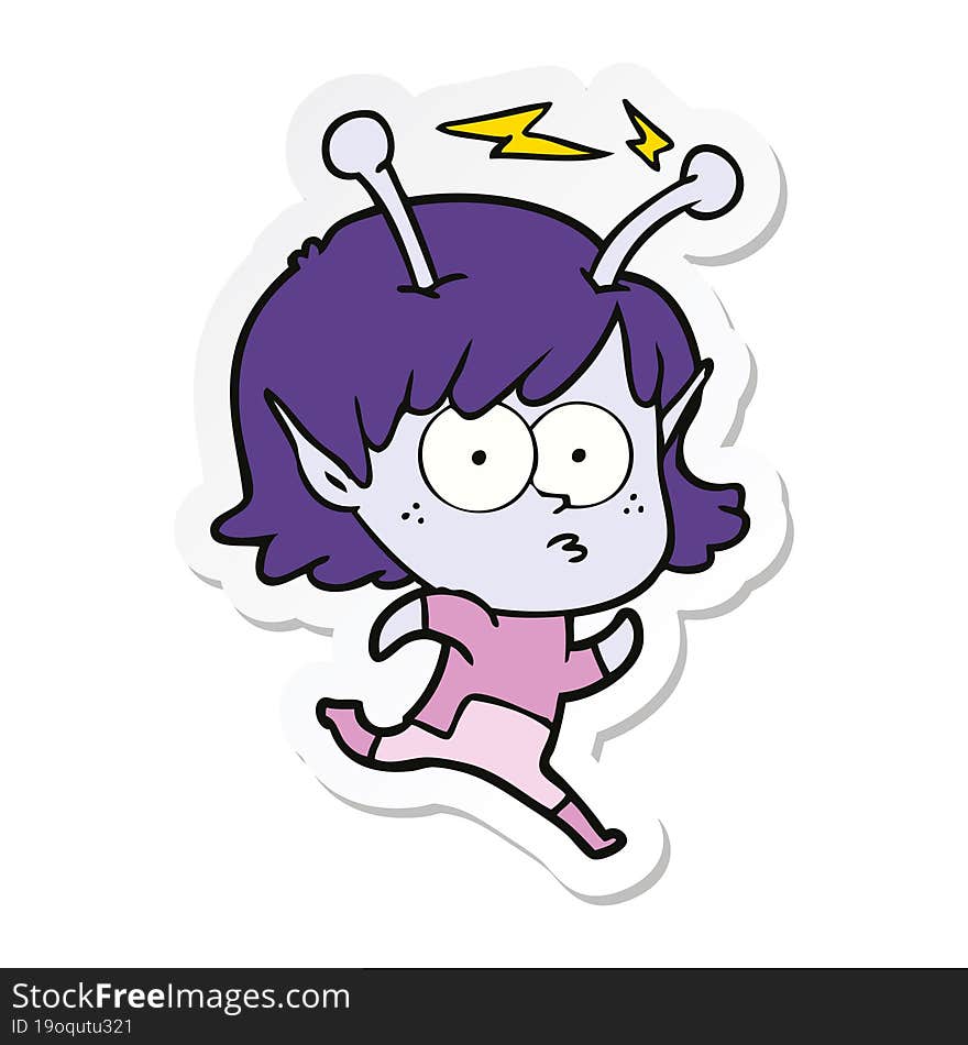 sticker of a cartoon alien girl